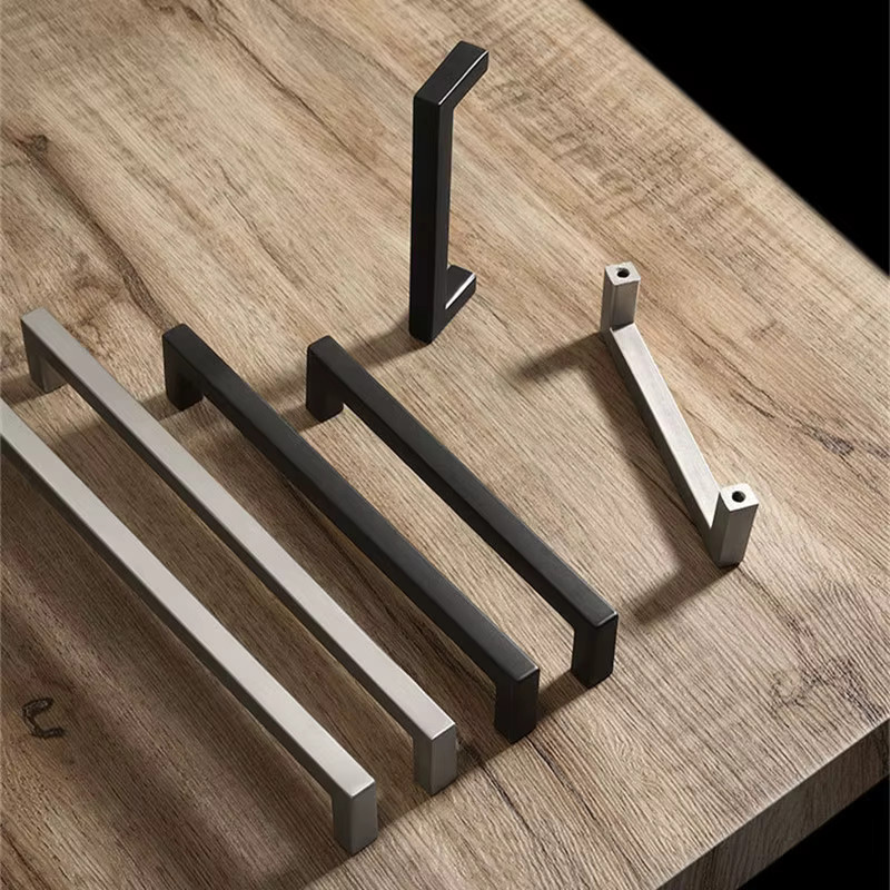Quadratische Möbelgriffe aus gebürsteter Aluminiumlegierung in Schwarz für Küchenschränke und Schubladen - Bild 1