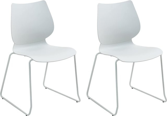 CLP Stapelstuhl 2er Set Houma Esszimmerstühle mit Lehne in Weiß aus Kunststoff und Metall - Bild 1