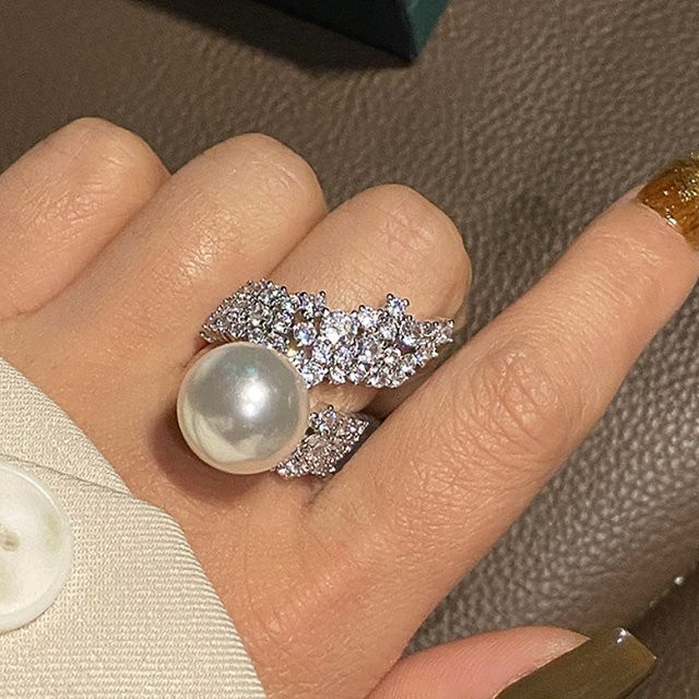 Huitan Fingerring, Silber, Perle, Zirkonia, Damen - Bild 1