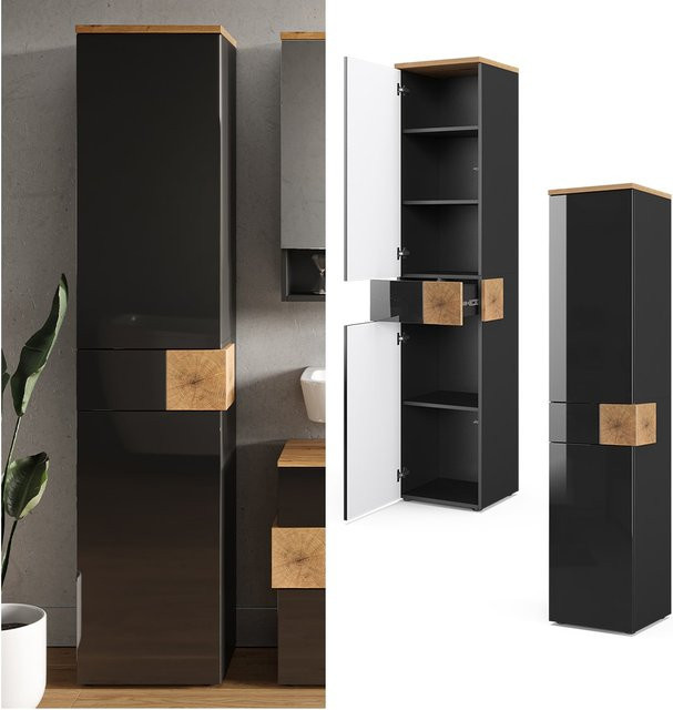 Vicco Badschrank Eden Hochschrank in Anthrazit mit 2 Türen und Schubladen B: 40 cm, H: 184,2 cm - Bild 1
