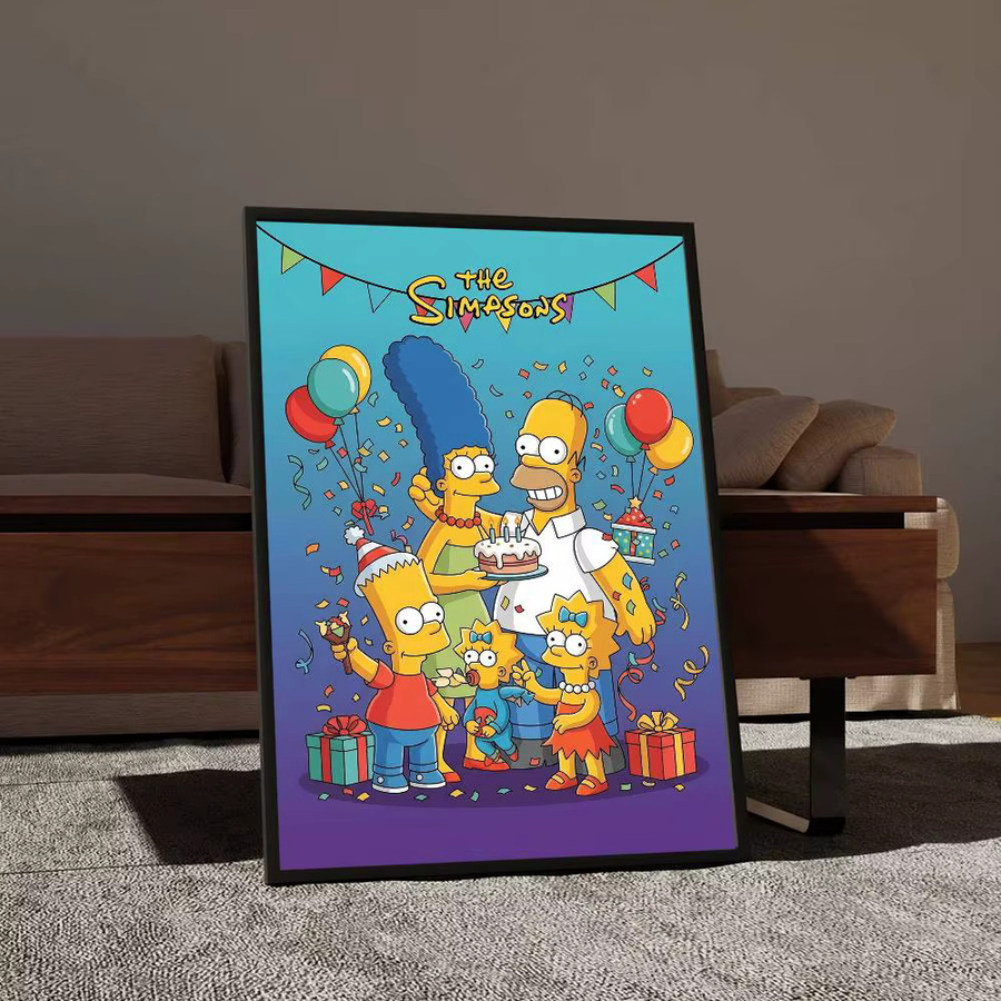 Vintage Anime Poster Simpsons Cartoon Wandkunst Illustration auf weißem Kraftpapier in Multicolour - Bild 5