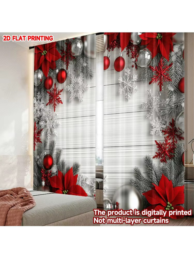 Set aus 2 weihnachtlichen Polyester-Vorhängen mit Frohe Weihnachten Motiv in Rot und Weiß - Bild 6