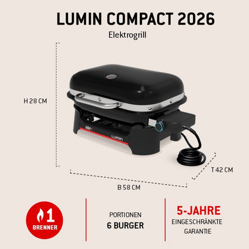 Weber LUMIN Compact Elektrogrill, schwarz, B/T/H: 59 x 42 x 57 cm - Bild 4