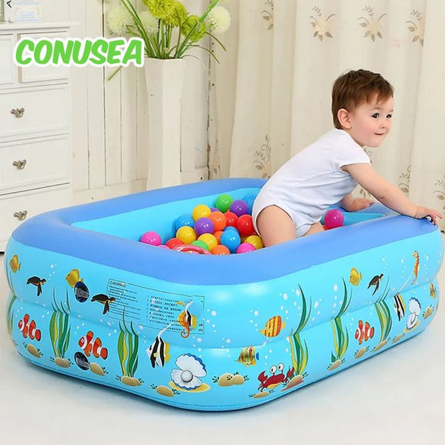 CONUSEA Aufblasbares Bällebecken für Kinder mit Meerestier-Motiv, Blau, B/T/H: 100 x 100 x 33 cm - Bild 1