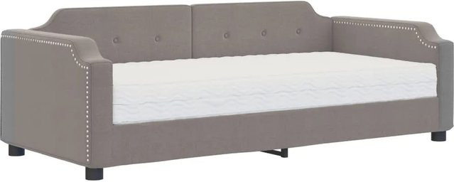 vidaXL Tagesbett mit Matratze in Taupe, gepolstert mit Armlehnen und Schaumstoff, B/T/H: 90 x 200 cm - Bild 1