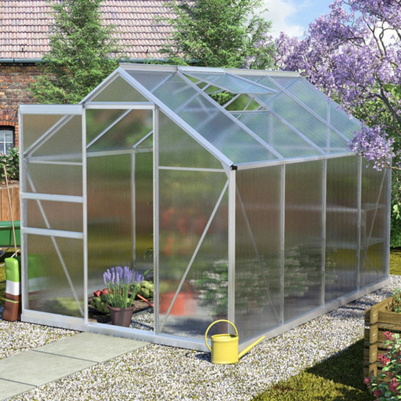 Vitavia Gewächshaus Calypso 5800 in Silber, 5,8 m², Aluminium eloxiert mit Polycarbonat-Verglasung, Schiebetür und 2 Dachfenstern - Bild 8