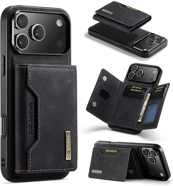 2-in-1 Magnetische Leder Handyhülle mit abnehmbarer Brieftaschenhülle und Kartenhalter für Apple iPhone (Modelle 11 bis 17 Air Pro Max Plus), Farbe: Schwarz - Bild 1