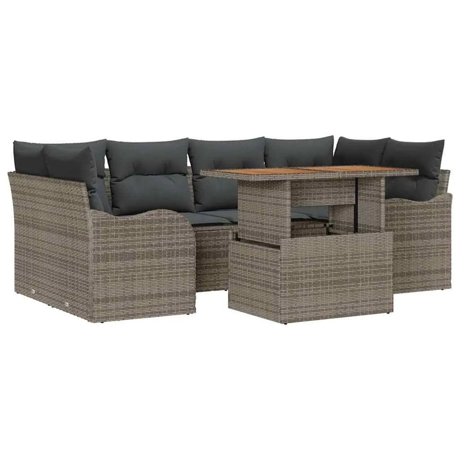 vidaXL 7-teiliges Garten-Sofa-Set in U-Form aus grauem Poly-Rattan mit Stauraum und Polsterkissen - Bild 2