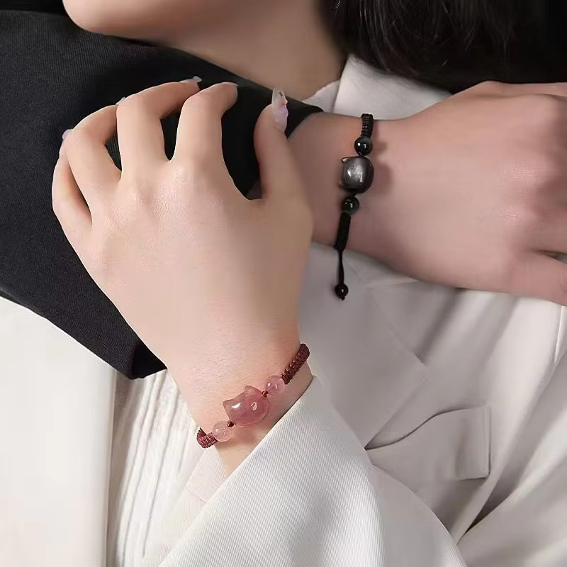 Rinhoo Freundschaftsarmband, rosa Kristallkatzen, Unisex - Bild 2