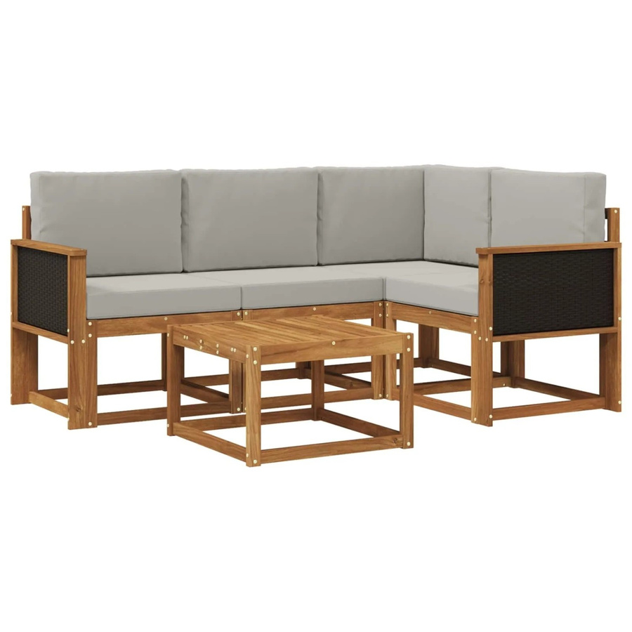 vidaXL Outdoor-Sofagarnitur aus Akazienholz in L-Form mit hellgrauen Polstern aus UV-beständigem Polyester - Bild 2