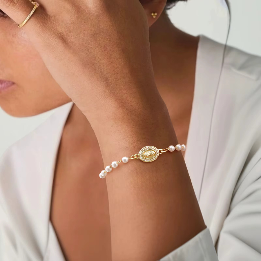 VNOX Perlen-Rosenkranz-Armband, Gold, Unisex - Bild 2
