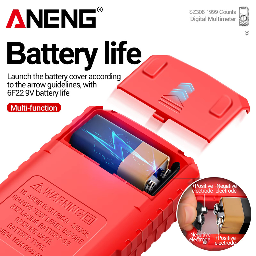 ANENG SZ308+B15 Kfz-Elektriker-Testset mit Multimeter und Spannungsdetektor in Rot - Bild 3