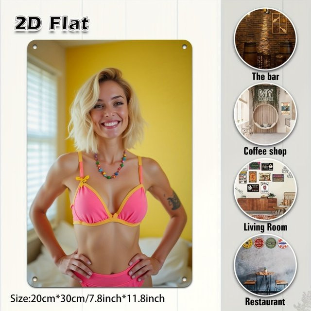 HELLOYOUNG Retro Metall-Blechschild Bikini-Mädchen Wandkunst in Multicolour - Bild 1