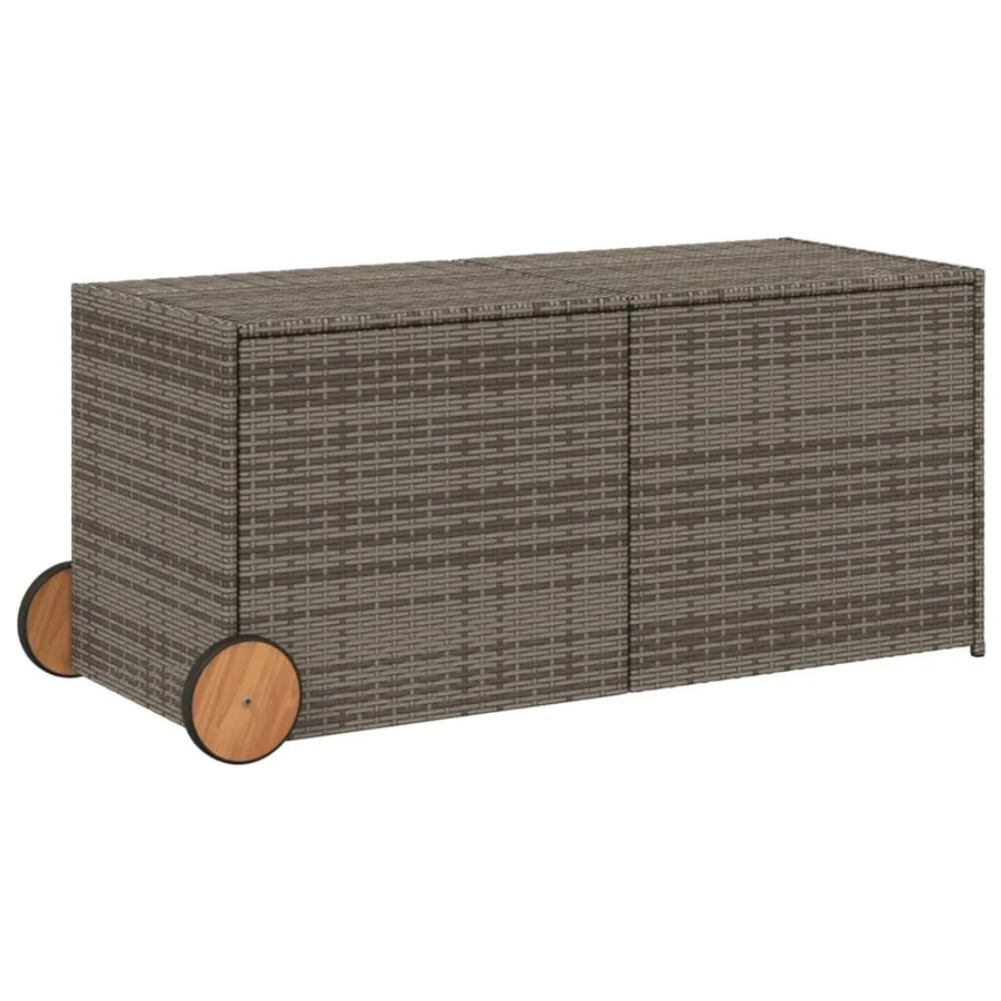 Furnicato Gartentruhe aus Poly Rattan und Akazienholz mit Rollen, Grau, 283l - Bild 2