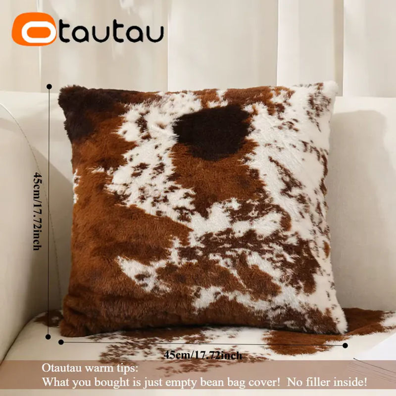 OTAUTAU Kunstfell-Kissenbezug mit Kuhmuster in Braun, 1 Stück (B/H: 30 x 50 cm und 45 x 45 cm) - Bild 2