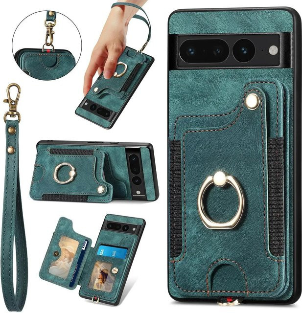 Flip Leder Brieftasche und Handyhülle für Google Pixel 8 Pro, 7 Pro, 8A, 7A, 6A in Petrol mit Kartenhalter, Stoßfestem Kickstand und Handschlaufe - Bild 1