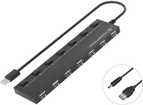 Conceptronic HUBBIES 7-Port USB 2.0 Hub mit USB-A Anschlüssen in Schwarz - Bild 1