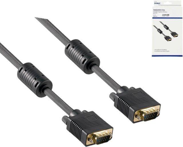 DINIC S-VGA Monitorkabel in Schwarz mit DB15 Stecker auf Stecker, vergoldete Kontakte, 2-fach geschirmt und Ferritkerne, 2,0 m - Bild 1