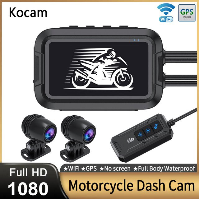 Dual 1080P Full HD Motorrad-Kamera mit WiFi und GPS, wasserdichter Dash Cam Recorder vorne und hinten, Schwarz - Bild 1