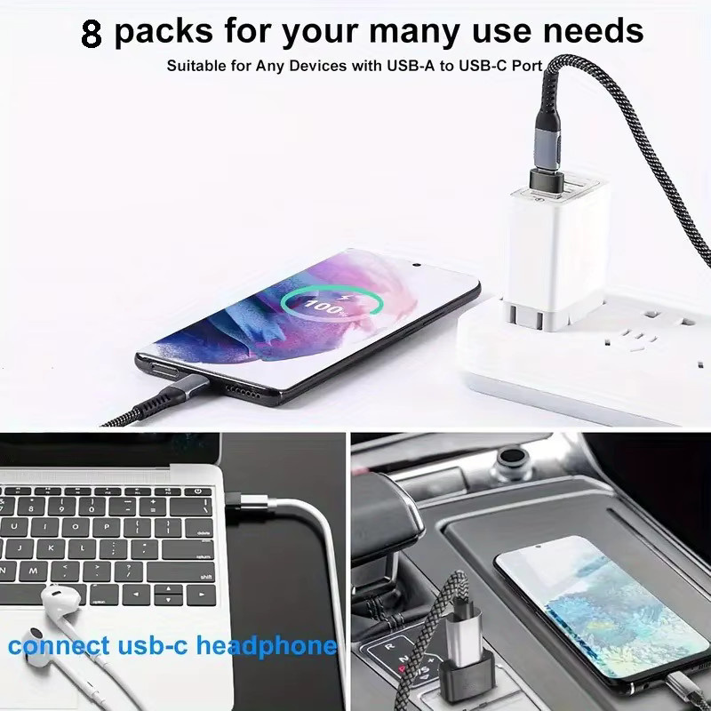 8er-Pack USB auf USB-C Adapter Set, USB Typ A auf USB Typ C Konverter, Farbe: Schwarz - Bild 3