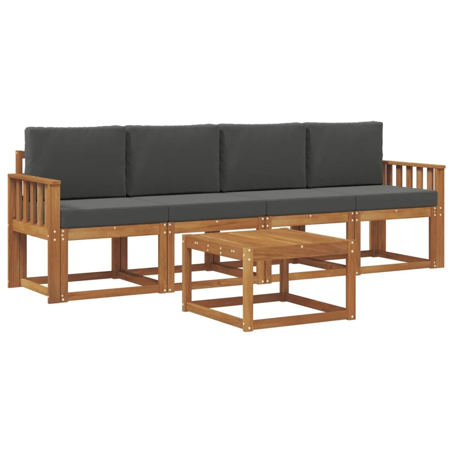 vidaXL Outdoor-Sofagarnitur aus Akazienholz mit Tisch und Kissen in Anthrazit - Bild 2