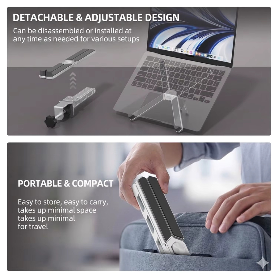 Ideaway 2-in-1 Laptop-Ständer mit 360 Grad drehbarer Basis und abnehmbarem Tablet-Arm aus Metall, faltbar, Farbe: Silber/Grau - Bild 4