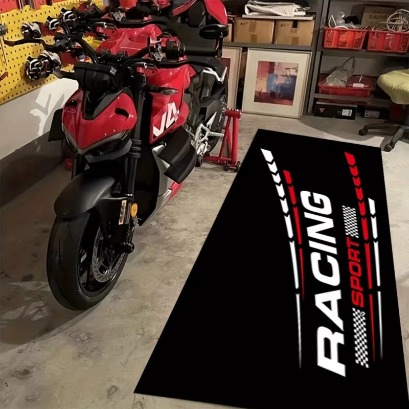 VIKAMA Motorrad-Renn-Teppich in Schwarz, sportliche Moto-Matte für Garage und Eingangsbereich, pflegeleicht und modern - Bild 2