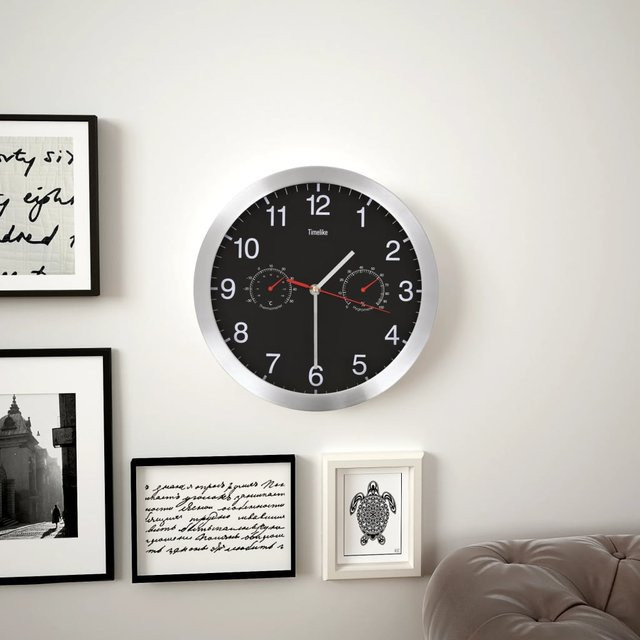 vidaXL Wanduhr mit Quarzwerk, Hygrometer und Thermometer in Schwarz, Durchmesser: 30 cm - Bild 1