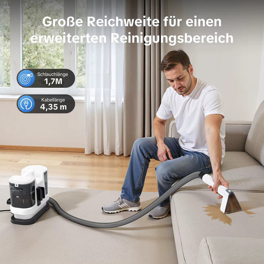Lubluelu Handstaubsauger und Fleckenreiniger in Weiß mit 800W und 60 °C Heißwasser-Tiefenreinigung für Teppiche, Vorhänge und Tierhaare - Bild 2