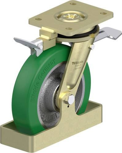 Blickle Schwerlast-Lenkrolle LS-GST 200K-ST-RI4-FS in Grün und Silber mit Stahlgehäuse und 200 mm Rad-Durchmesser für eine Tragfähigkeit von bis zu 800 kg - Bild 1