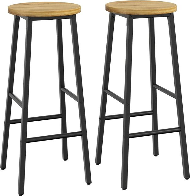 Merax Barhocker 2er Set in Schwarz und Braun mit Holzoptik und Metallgestell, Höhe: 70 cm - Bild 1