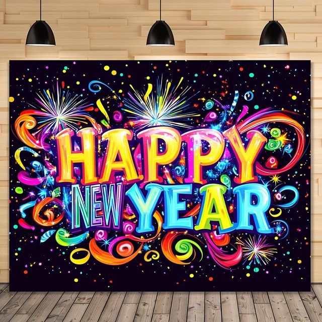 VIKAMA Silvester Wandteppich mit buntem Feuerwerk und Alphabet zur Raumdekoration, Multicolor - Bild 1