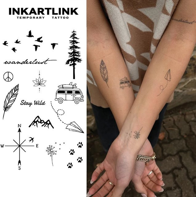 INKARTLINK Temporäres Tattoo Bäume und Papierflieger, wasserfest, semi-permanent - Bild 1