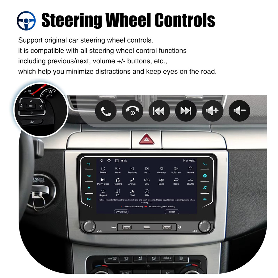 ESSGOO Android 15 Autoradio mit kabellosem CarPlay, GPS und WiFi in Schwarz für Volkswagen Skoda Octavia Golf 5 6 Touran Passat Polo Jetta - Bild 6