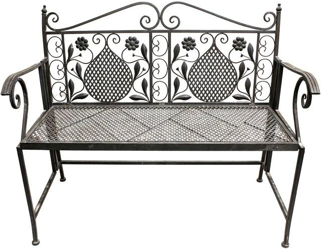 Lex Eisenbank Gartenbank aus Metall im Antik-Design, Farbe Grau, B/T/H: 109 x 55 x 91 cm - Bild 1