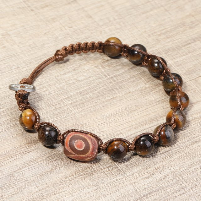 SANSWL Armband, Tigerauge-Steinperlen, Dzi-Gebetsperlen - Bild 1