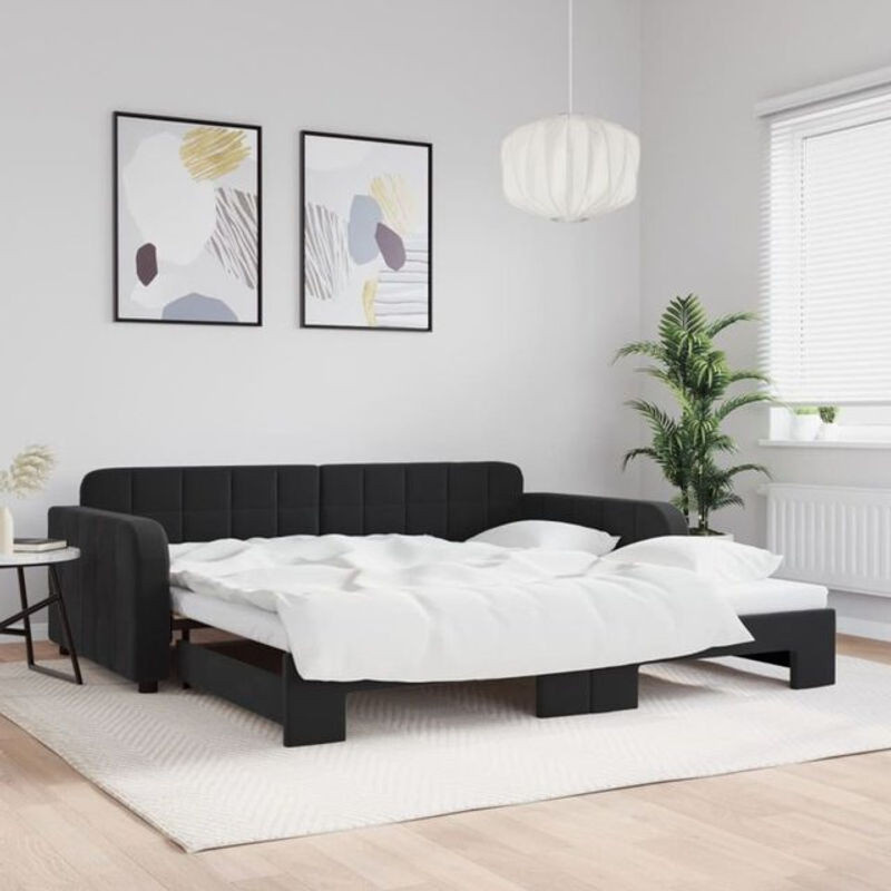 Ausziehbares Funktionsbett Vidaxl in Schwarz aus Samt und Metall, B/T: 100 x 200 cm - Bild 1