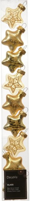 Decoris Baumschmuck Stern-Anhänger aus Glas in Gold, 9-teiliges Set mit 3 Designs, Höhe: 3 cm, Breite: 1,3 cm - Bild 1