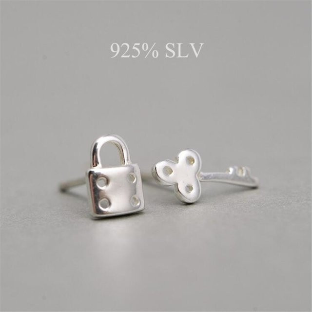GaGa-Duck Ohrstecker, 925 Sterlingsilber, Schlüsselschloss-Motiv, asymmetrisch - Bild 1