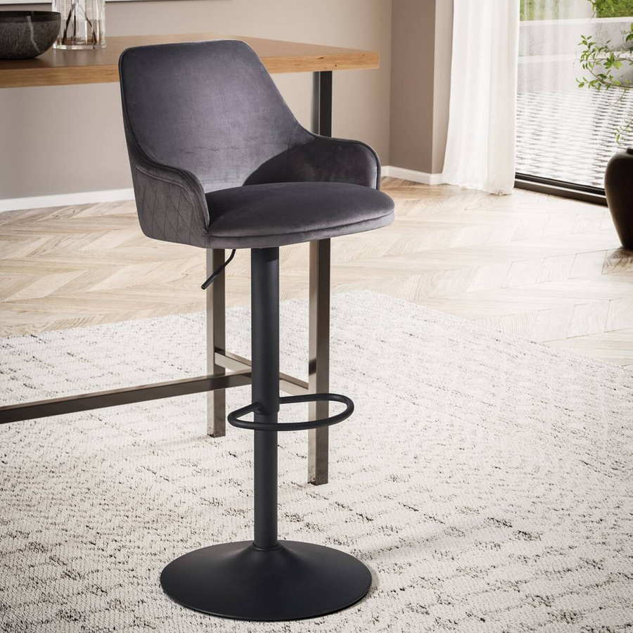Wohnling Barhocker aus Samt in Grau mit 360 Grad Drehsitz und lackiertem Eisen, B/H/T: 45 x 106 x 45 cm - Bild 3