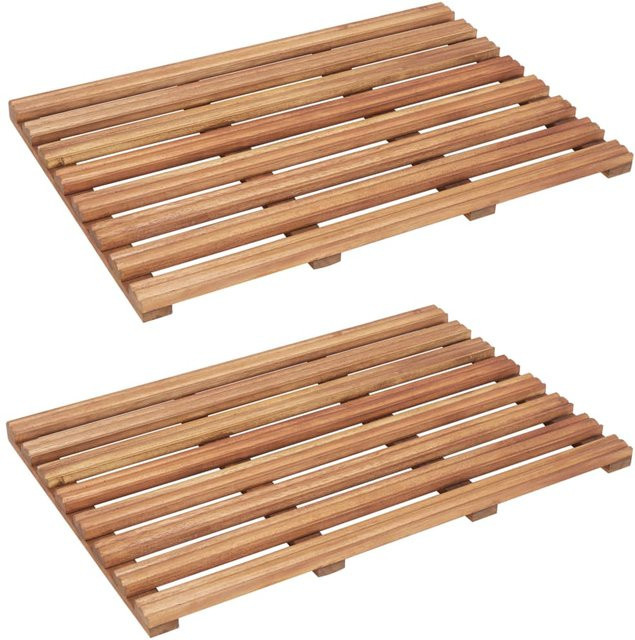 2er-Set Badezimmerteppiche aus massivem Akazienholz von VD Home Furnishing, Braun, B: 56 cm, T: 37 cm - Bild 1