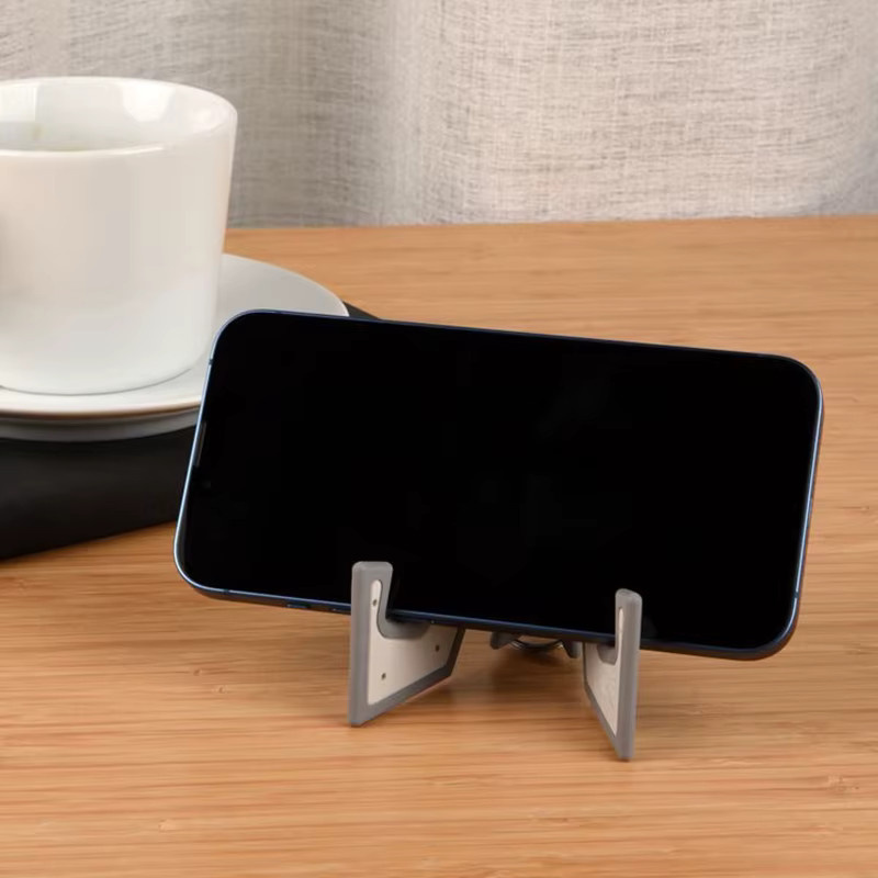 Tragbarer Schreibtisch-Telefonhalter als faltbarer Handy-Ständer im Schlüsselanhänger-Design, Grau - Bild 2