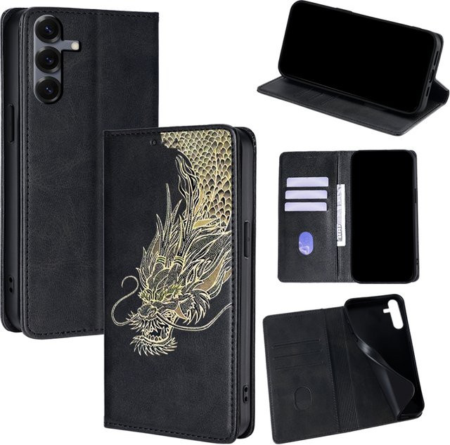 Leder-Handyhülle mit Drachenmuster und Magnetverschluss für Samsung Galaxy S25 Ultra S25 FE S24 S23 S22 Plus A56 A36 A26 A17 A07 in Lila - Bild 1