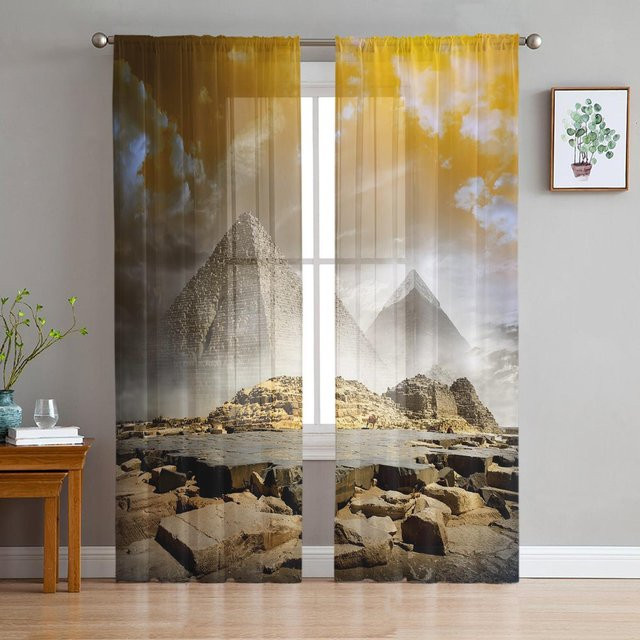 Transparente Ägypten Pyramide Vorhänge aus Tüll, Voile und Organza für Wohnzimmer und Küche, Farbe: Transparent, Breite: 135 cm, Höhe: 115 cm - Bild 1