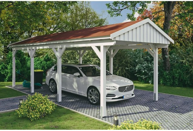 Skan Holz Carport Fichtelberg aus Fichte Leimholz in Weiss mit Dachschindeln B: 317 cm, T: 808 cm, H: 303 cm - Bild 1