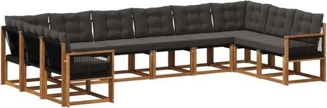 vidaXL Outdoor-Sofagarnitur in L-Form aus Massivholz Akazie mit 10 Kissen in Natur und Schwarz - Bild 1