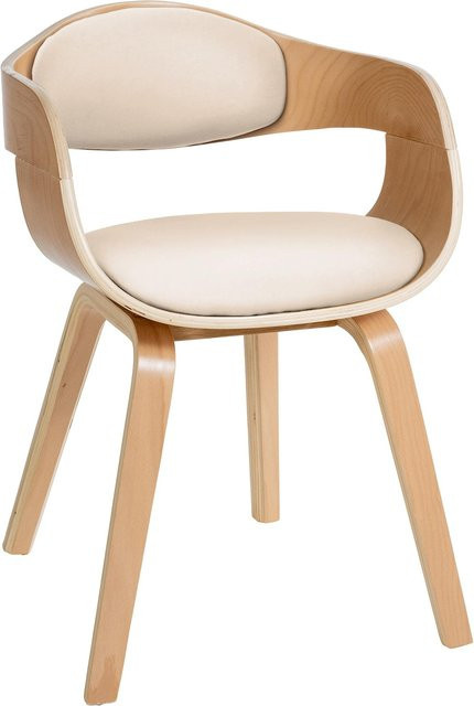CLP Esszimmerstuhl Kingston ergonomisch mit gepolsterter umlaufender Rückenlehne, Kunstlederbezug und Vollholzgestell in Beige, belastbar bis 150 kg - Bild 1