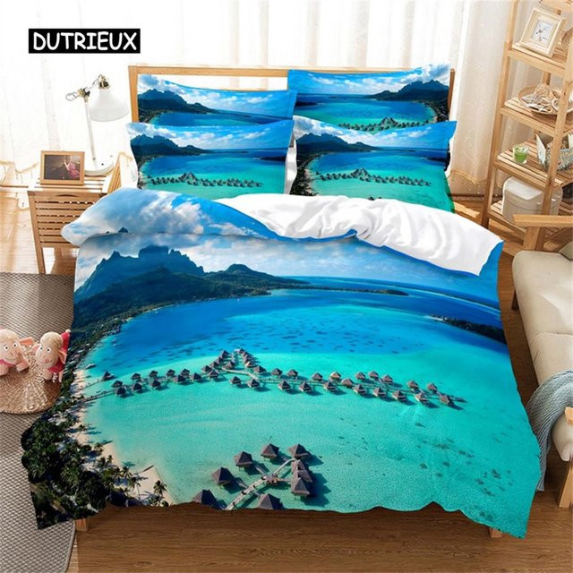 Binchi Outdoor Product Bettwäsche-Set mit Meeresmotiv in Blau, Bettbezug und Kissenbezug aus Mikrofaser, B/H: 200 x 200 cm - Bild 1