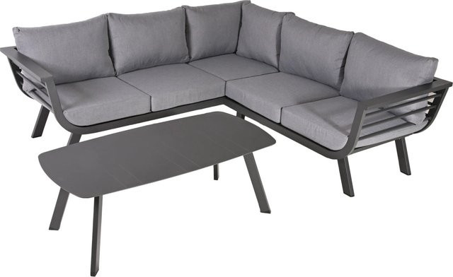 Garden Pleasure Lounge-Gruppe Aurelia in Grau mit Tisch und Auflagen aus pulverbeschichtetem Aluminium und UV-beständigem Polyester - Bild 1