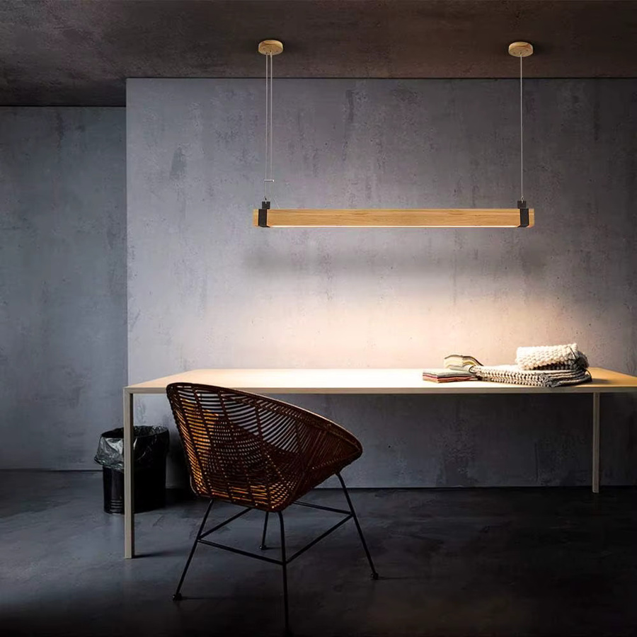Dimmbare LED Pendelleuchte aus Holz im Industrial Design, Schwarz, 100 cm - Bild 6